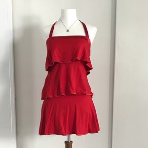 Bebe Tiered Halter Ruffle Red Dress Size XS